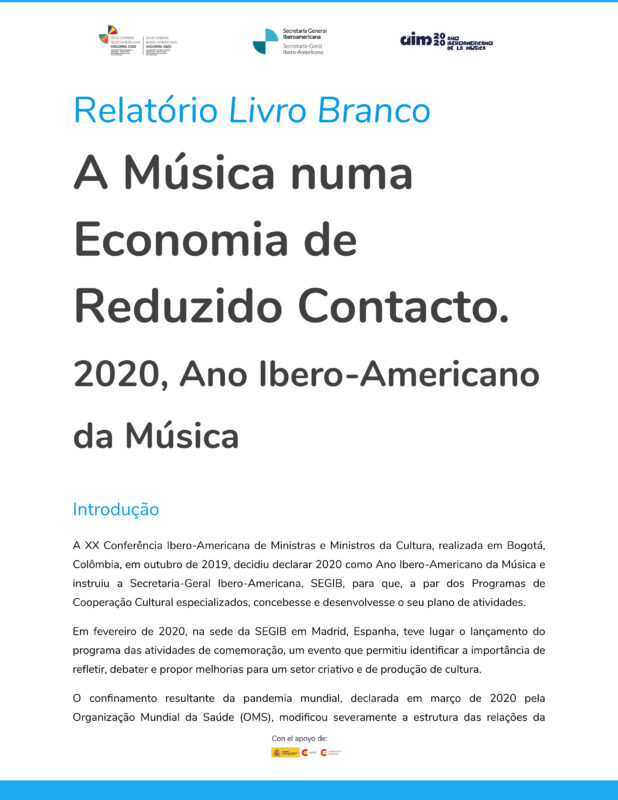 Reporte Libro Blanco. La Música en una Economía de Bajo Contacto. 2020, Año Iberoamericano de la Música