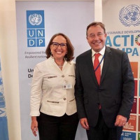 Secretaria general iberoamericana, rebeca Grynspan y administrador del PNUD, Achim Steiner